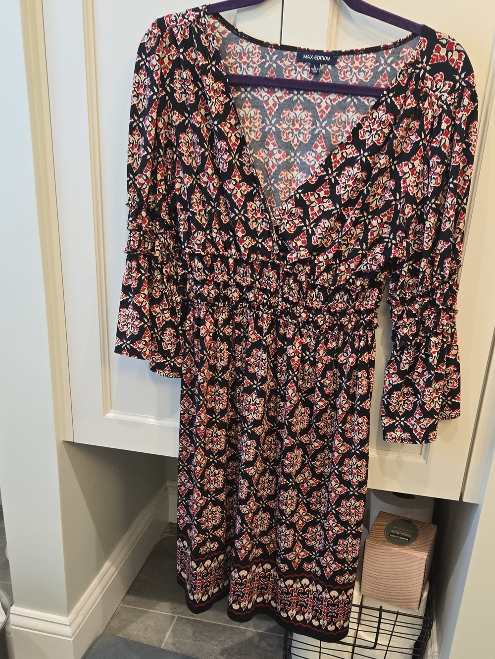 Max Edition Black Dress with Red and Cream Floral Print